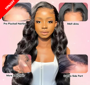 Naturlig f&auml;rg Body Wave Spets Peruk med lugg